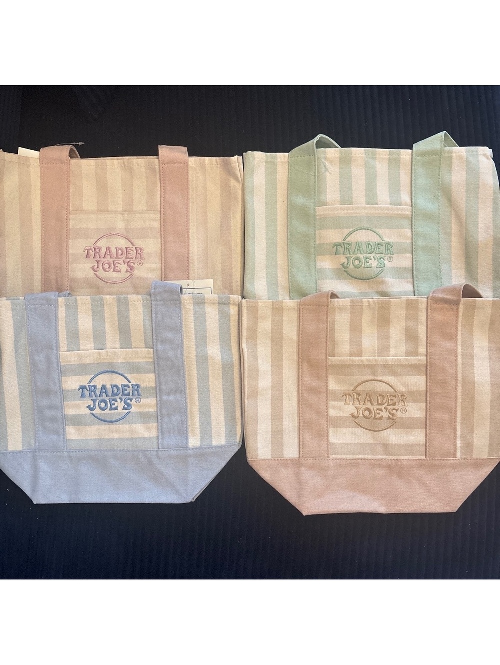 Trader Joe's Striped Canvas Tote Bags with Logo Embroidery
